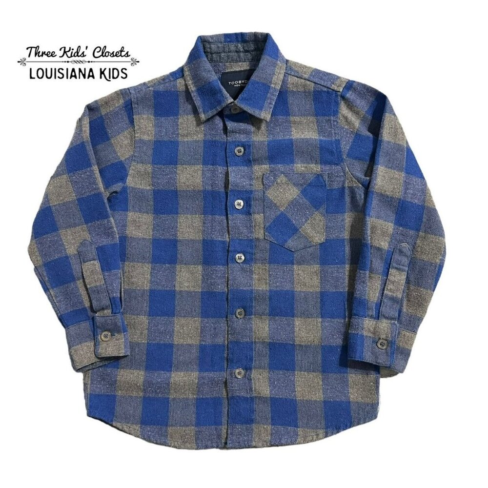 Toobydoo Sz 4 Blue & Grey Flannel Buffalo Plaid Shirt